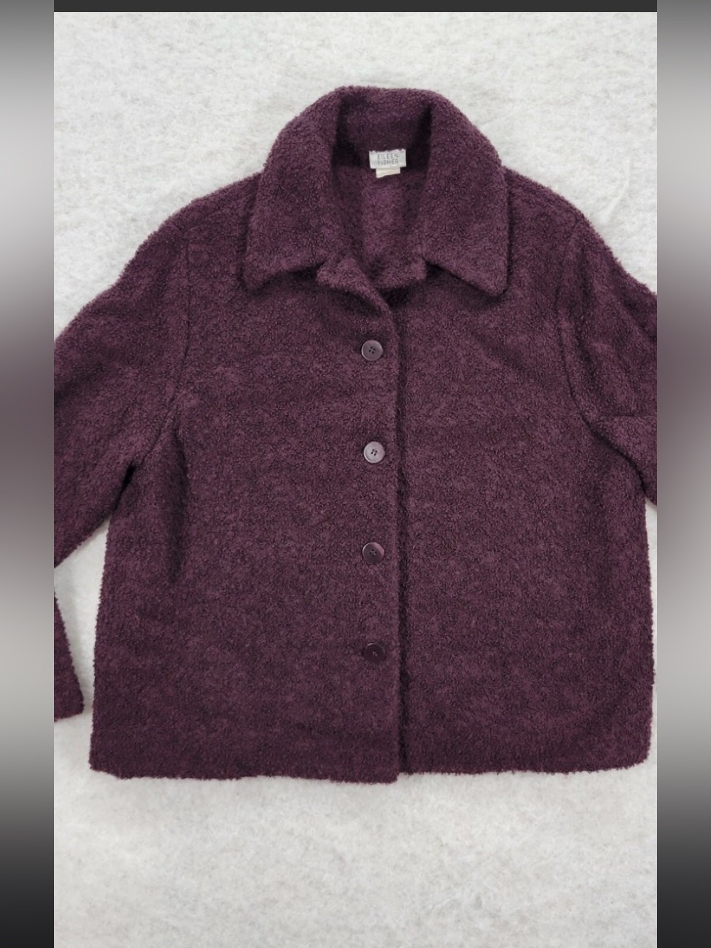 Eileen Fisher Burgundy Wool Boucle Teddy Jacket Size Large